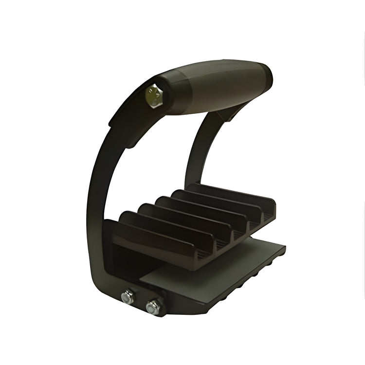 Black metal folding knife stand with curved arm and multiple blade slots in Summer 15+ collection