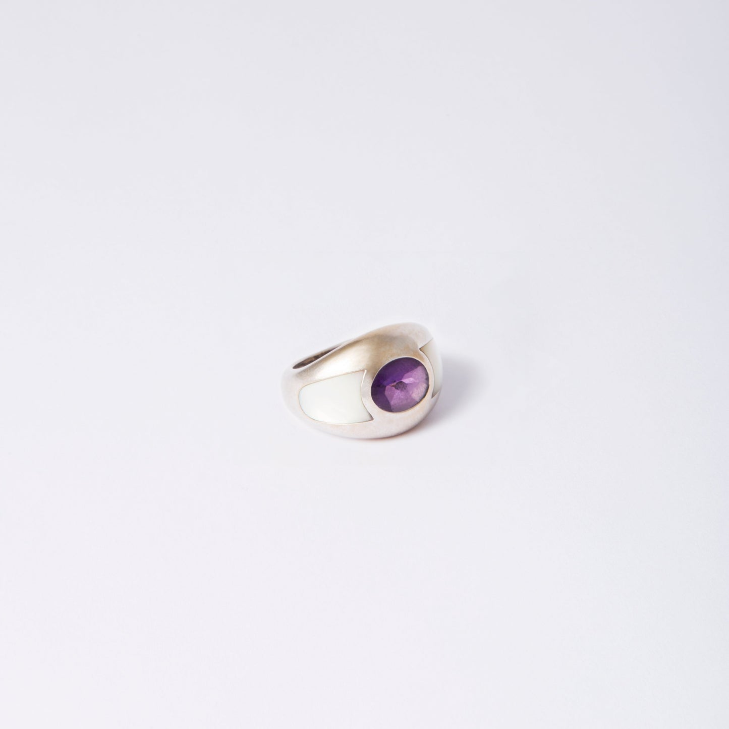 Silver Amethyst Gemstone Ring with Smooth Polished Finish NP1