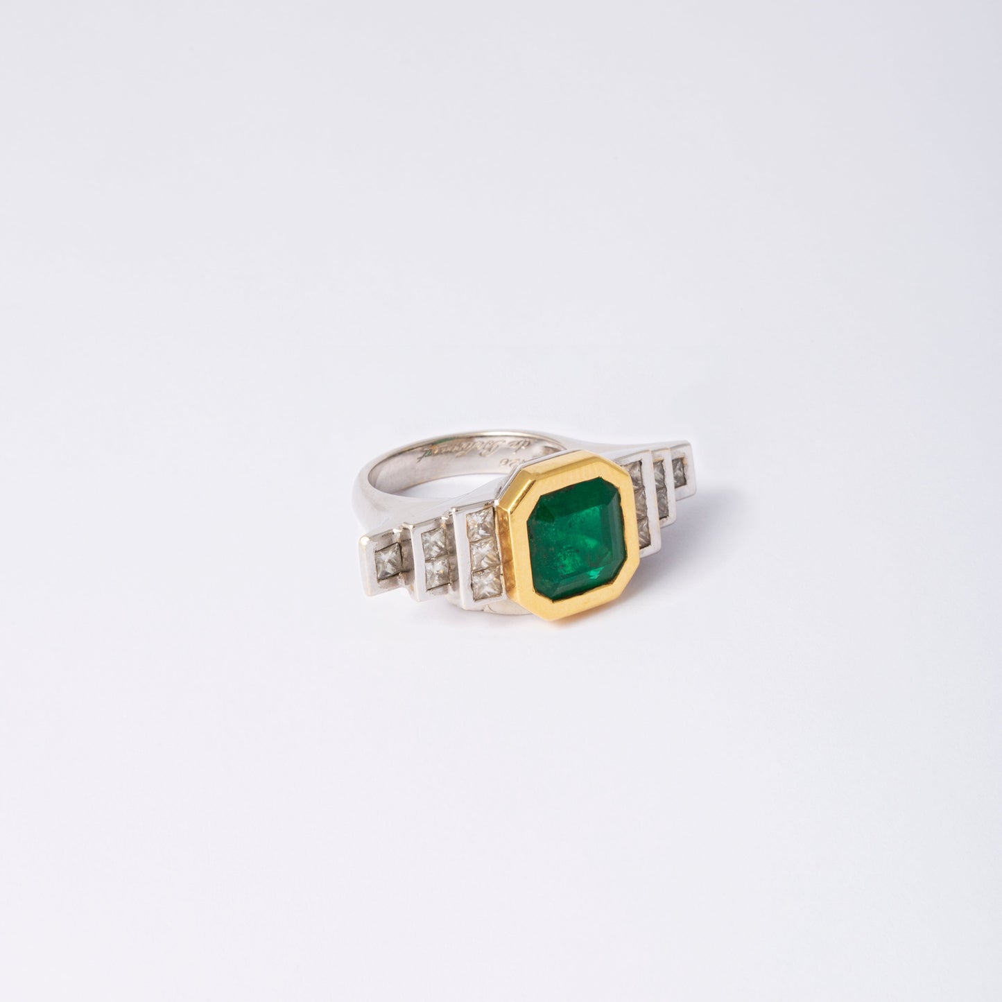 18k Gold and Diamond Ring with Hexagonal Emerald Center Stone in the NP2 Collection