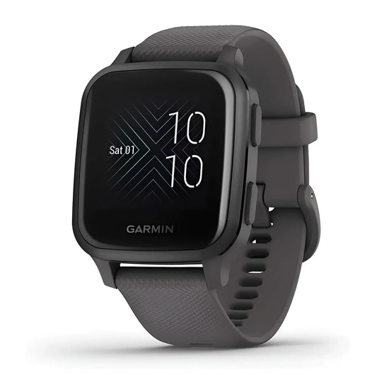 Garmin Venu SQ smartwatch with black and gray strap and square face display