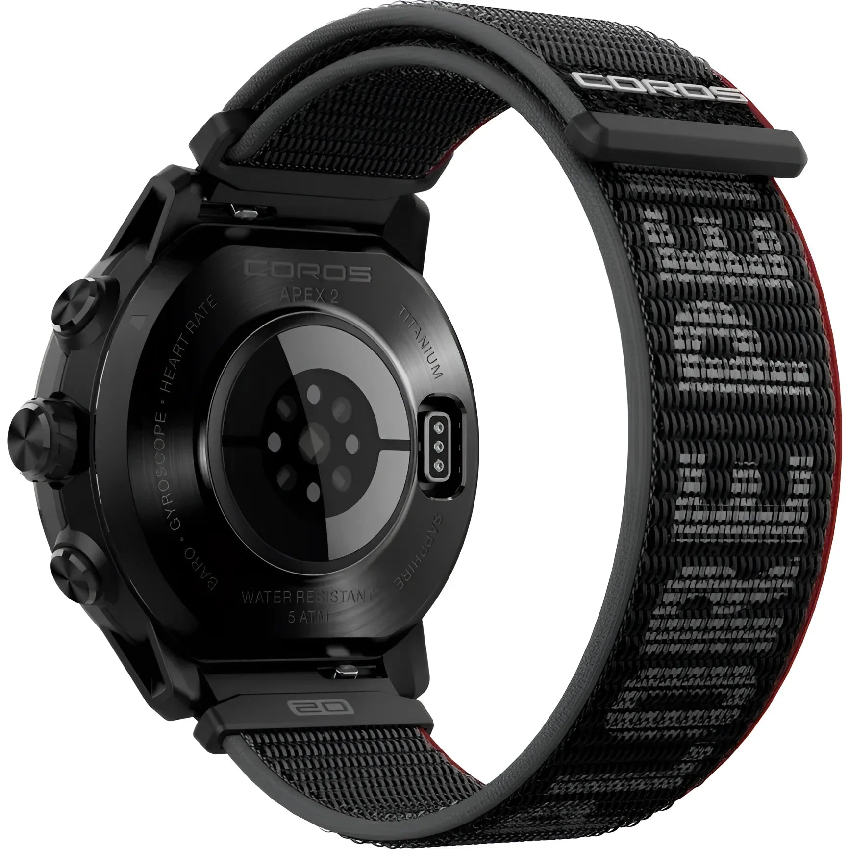Coros Apex 2 black smartwatch with textured fabric wristband and circular display