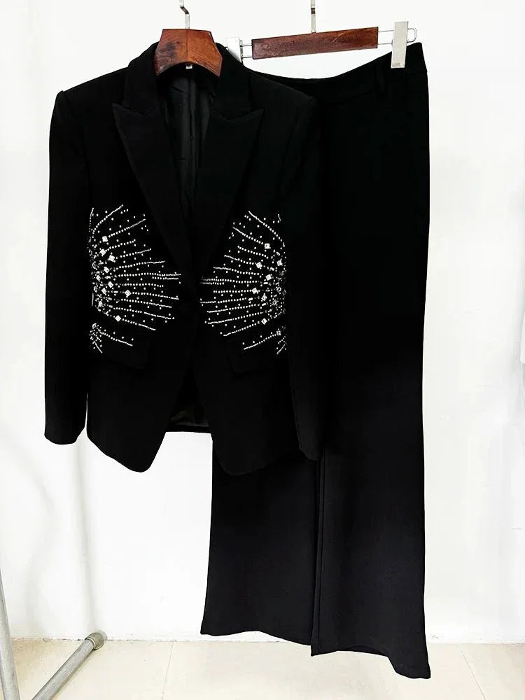 Black sequined blazer with wide lapels and tailored fit from 501 501 Denim Fashion Cap