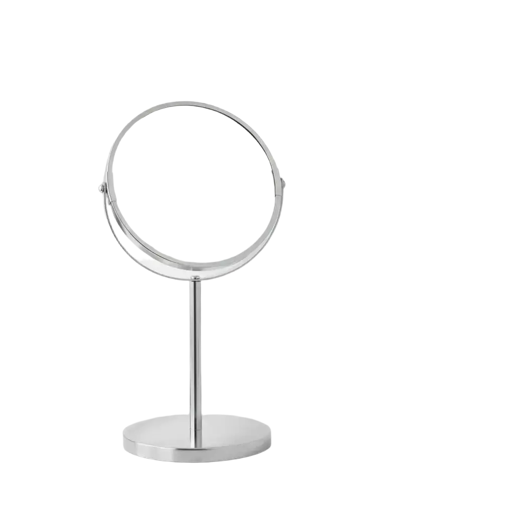 Chrome-plated tabletop vanity mirror on circular base with adjustable stand for 501 501 Denim Fashion Cap