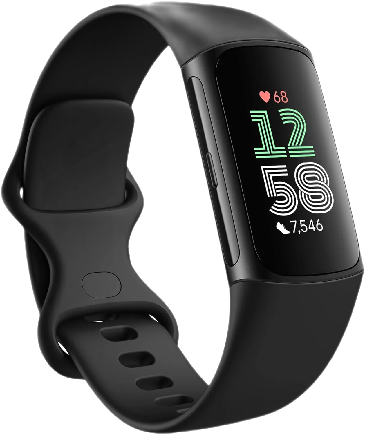 Black fitness tracker displaying time and health metrics for active sports enthusiasts