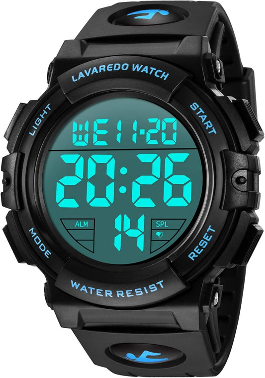 Black digital wristwatch from New Sportswatch Test A for sports and everyday use