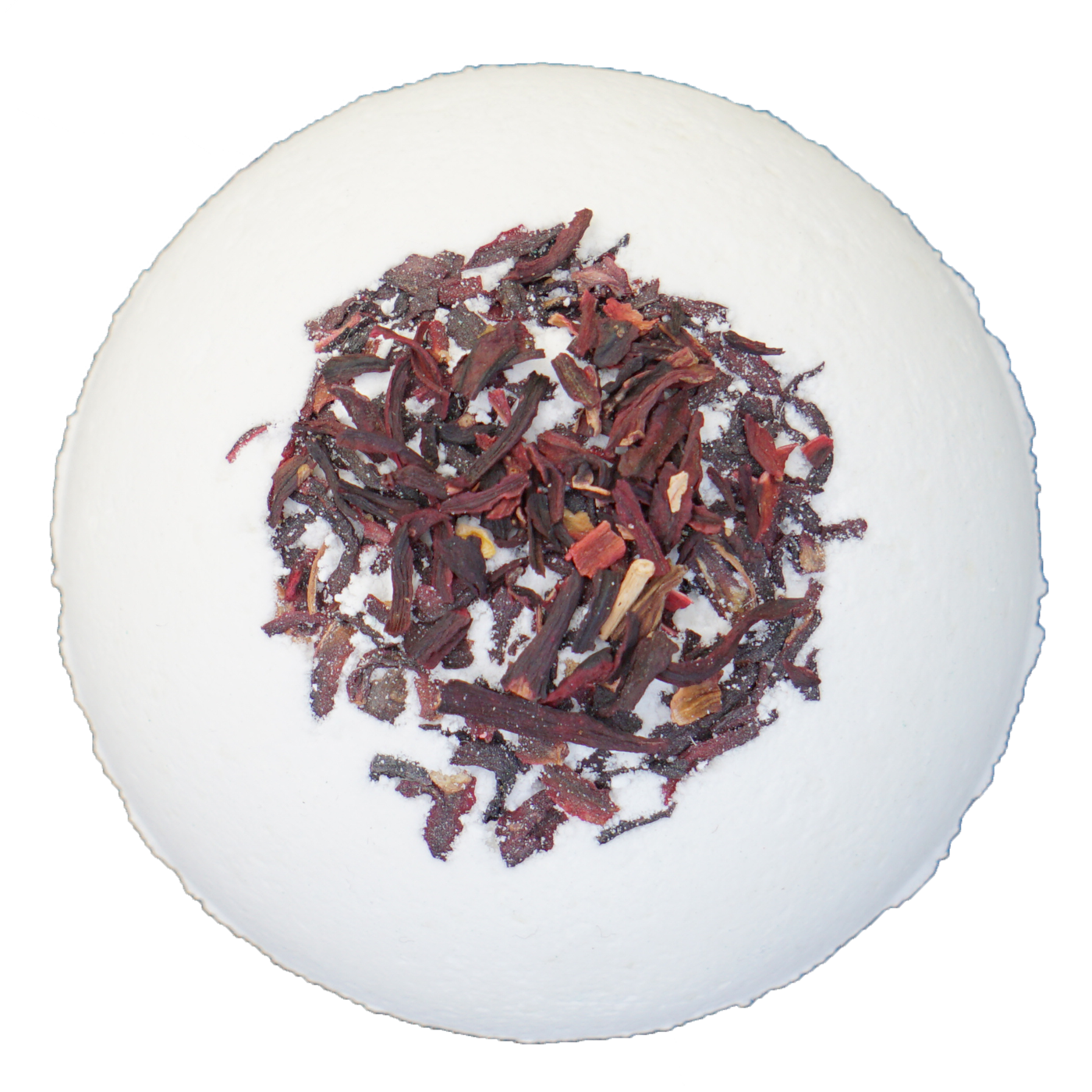 White bath bomb topped with dried Hibiscus petals for PNG Product