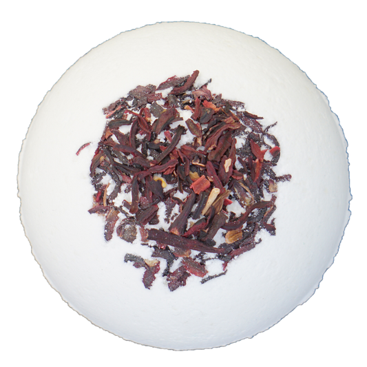 White bath bomb topped with dried Hibiscus petals for PNG Product