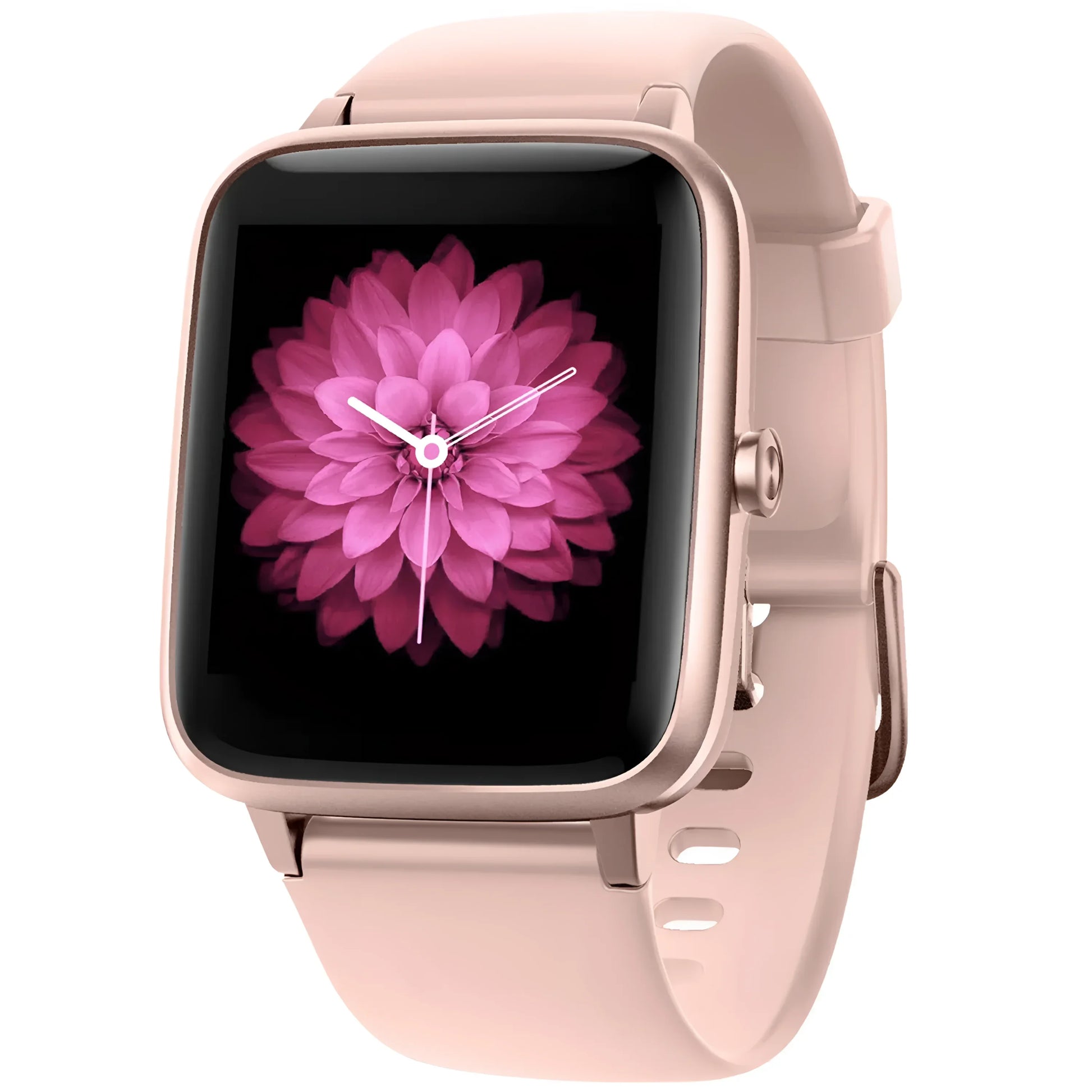 Rose gold Coros Apex 2 smartwatch with pink flower watch face and matching silicone strap