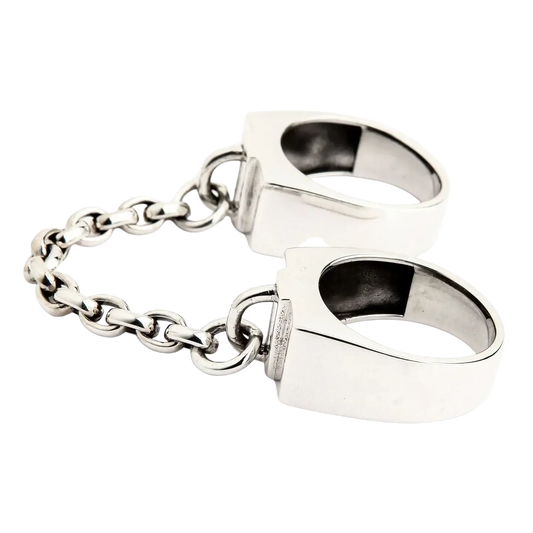 Silver handcuffs with chain link design and lock for Filename Test Sweet product