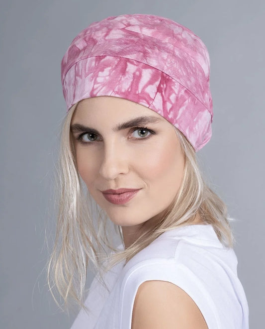Pink tie-dye cotton head wrap with elastic band for stylish comfort
