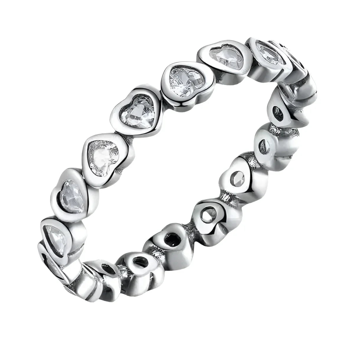 Silver heart-shaped bracelet with clear gemstones and polished metal links for A Sticker Product
