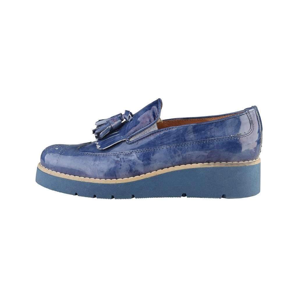 Women’s blue patent leather tassel loafers with platform sole in TESTING 5 IMAGES