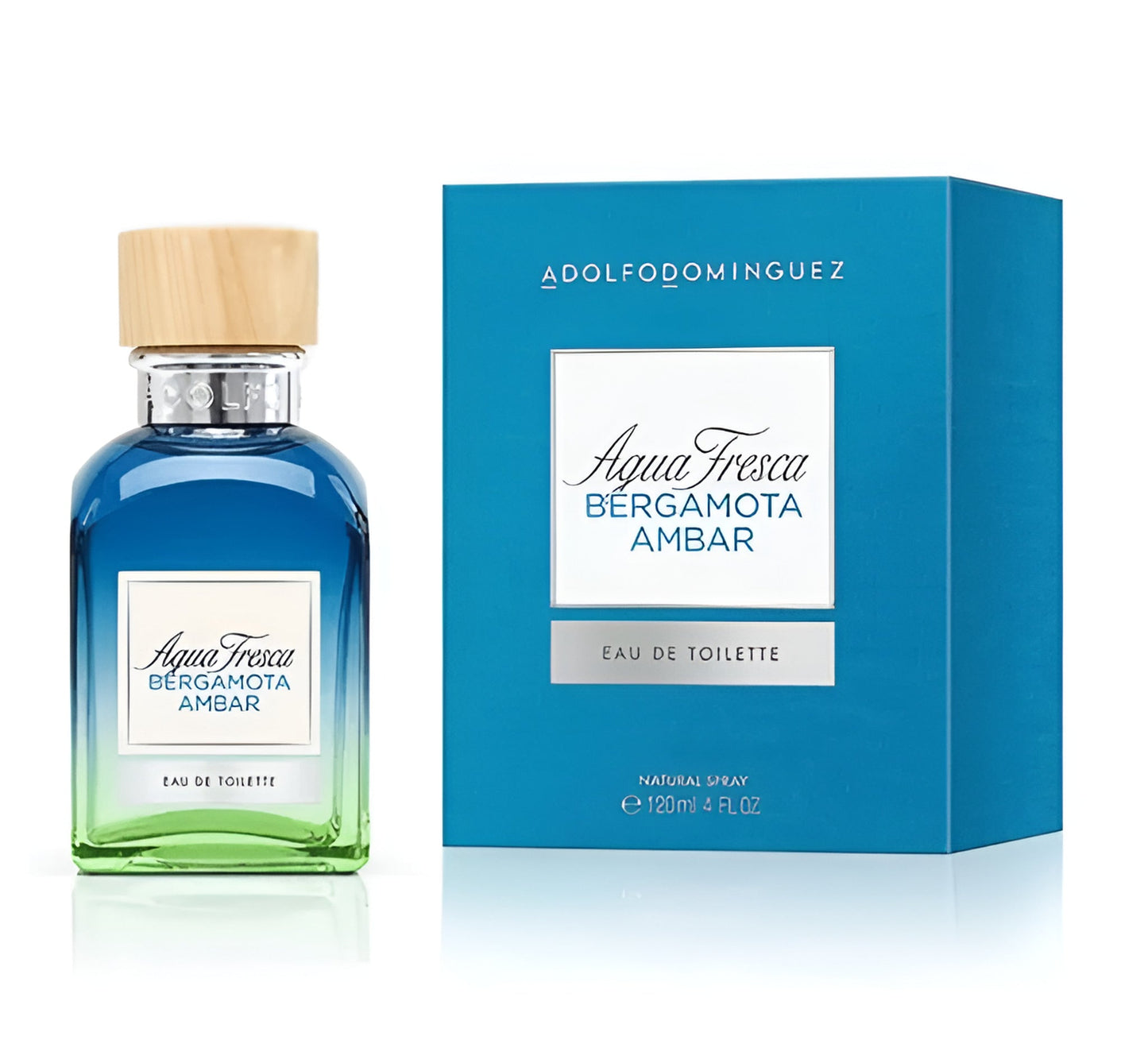 Aqua fresca bergamota ambar perfume bottle and box featured in an upscale test for sports and smart gadgets fans