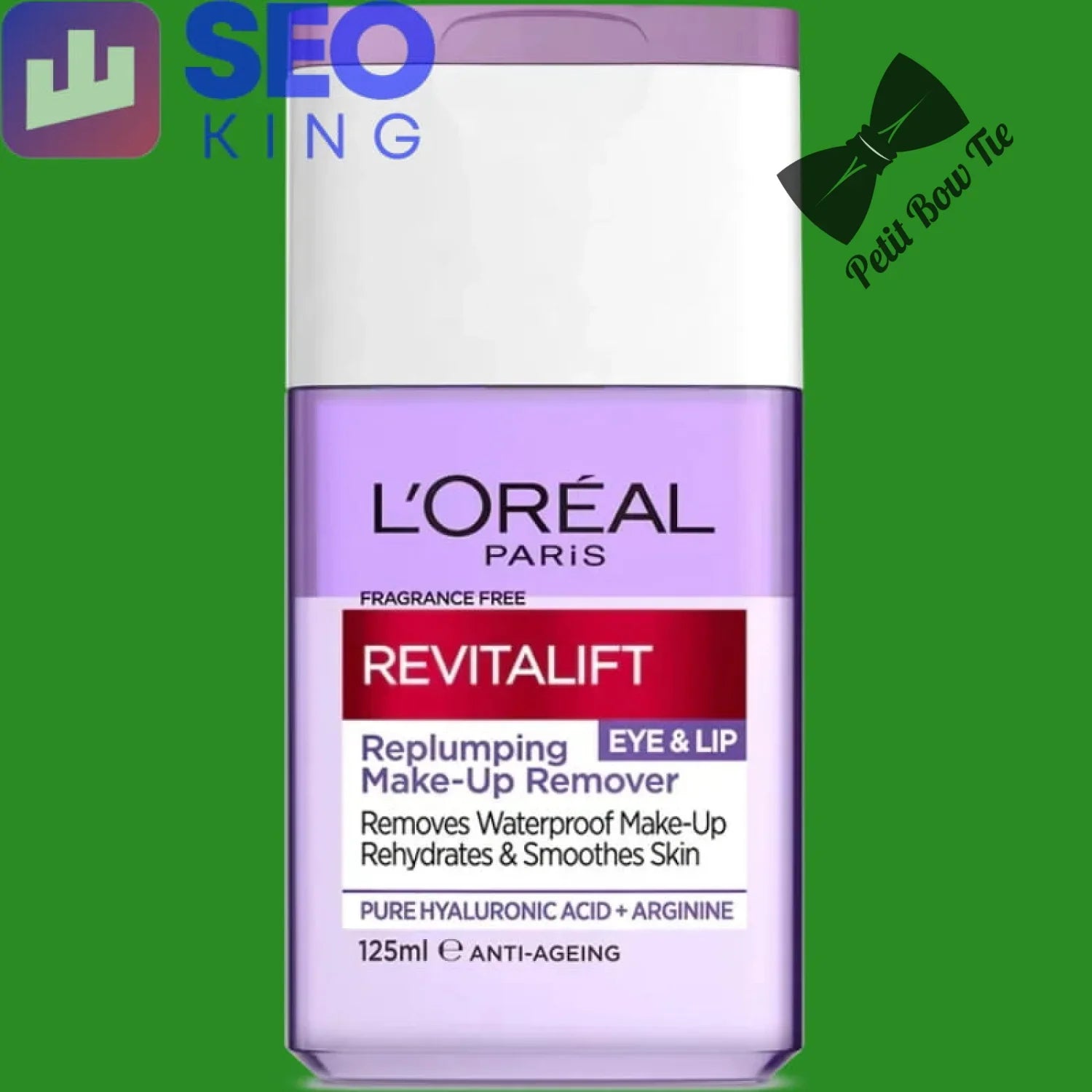 Lavender eye and lip makeup remover bottle with white cap by L’Oréal Paris