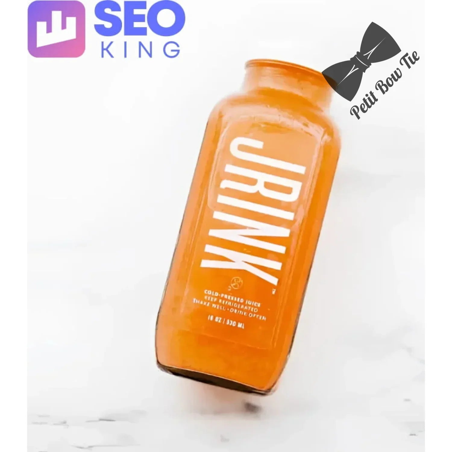 Orange glass bottle with jdrink label, 16 oz, displayed in Background Credit Test