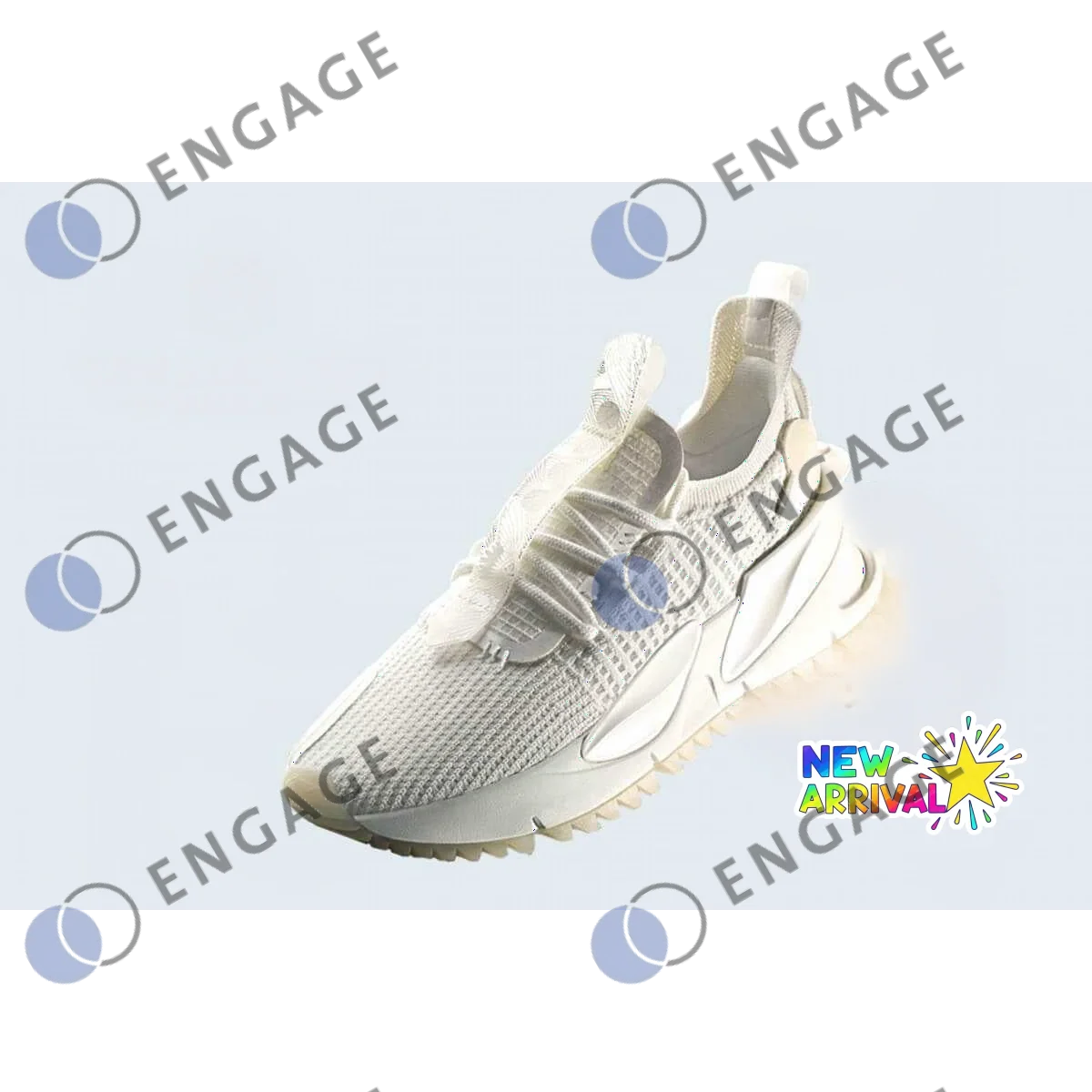 White mesh sneaker with textured sole and lace-up design featured alongside balancing facial toner for fresh look