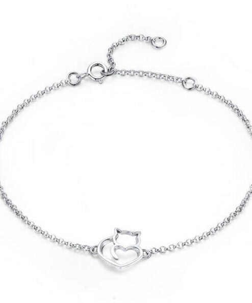 Silver cat charm bracelet with heart design and adjustable clasp from Cm 大きな胸-リアルラブド ル ck19040808 美智子