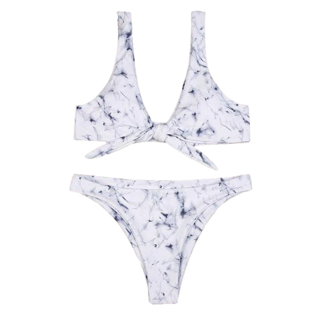 White marble print bikini set with thin straps and high cut bottoms from CM 大きな胸-リアルラブド CK19040808 美智子