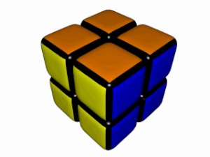 Classic 3x3 Rubiks cube with vibrant orange, yellow, blue faces