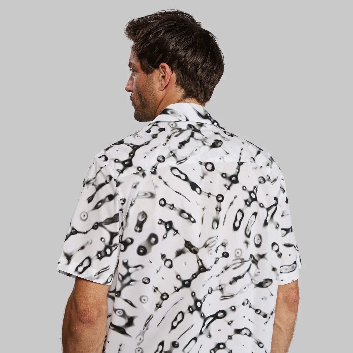 White and black abstract patterned short-sleeve shirt with button-down collar for Grey Shirt product