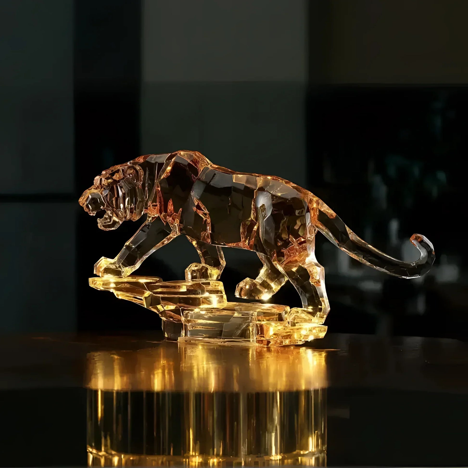 Clear glass tiger figurine with amber highlights from Discover Bali with Super Trendy Health Test