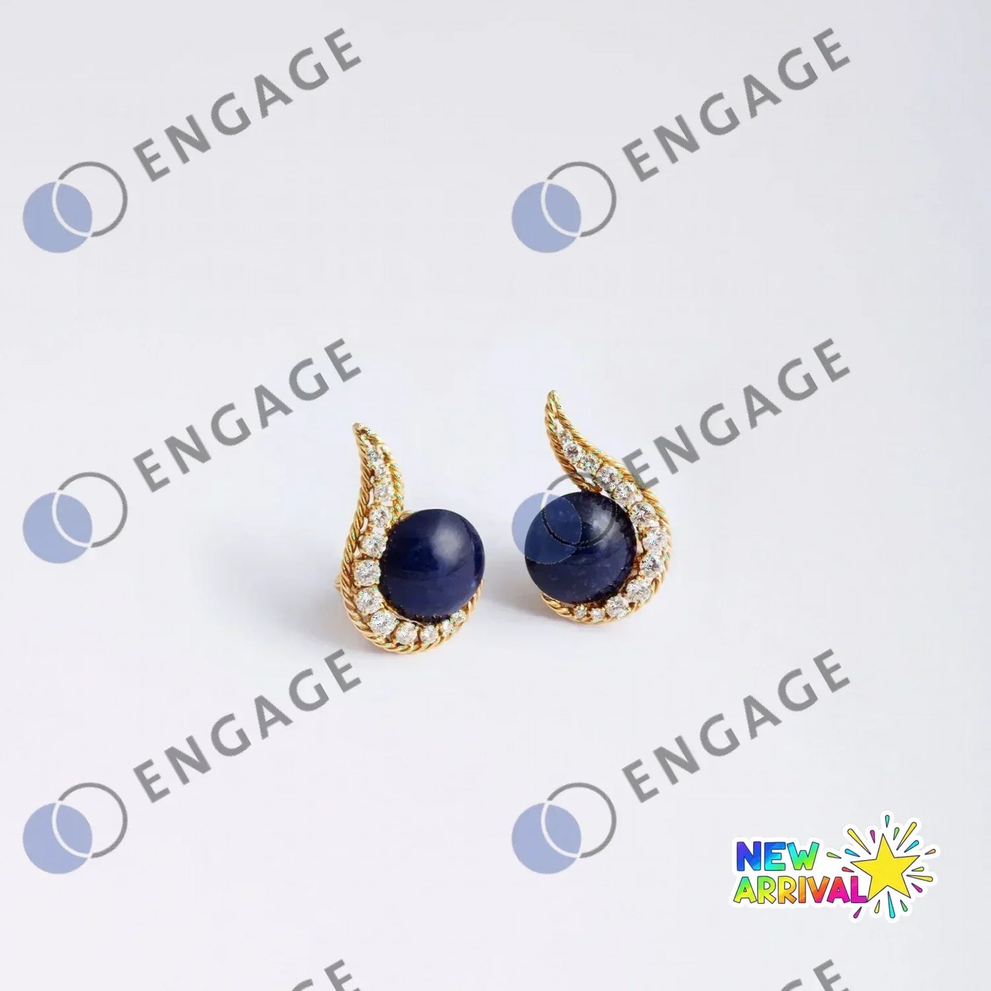 Gold and blue lapis lazuli stud earrings with diamond accents perfect for adding style to sports and fitness looks