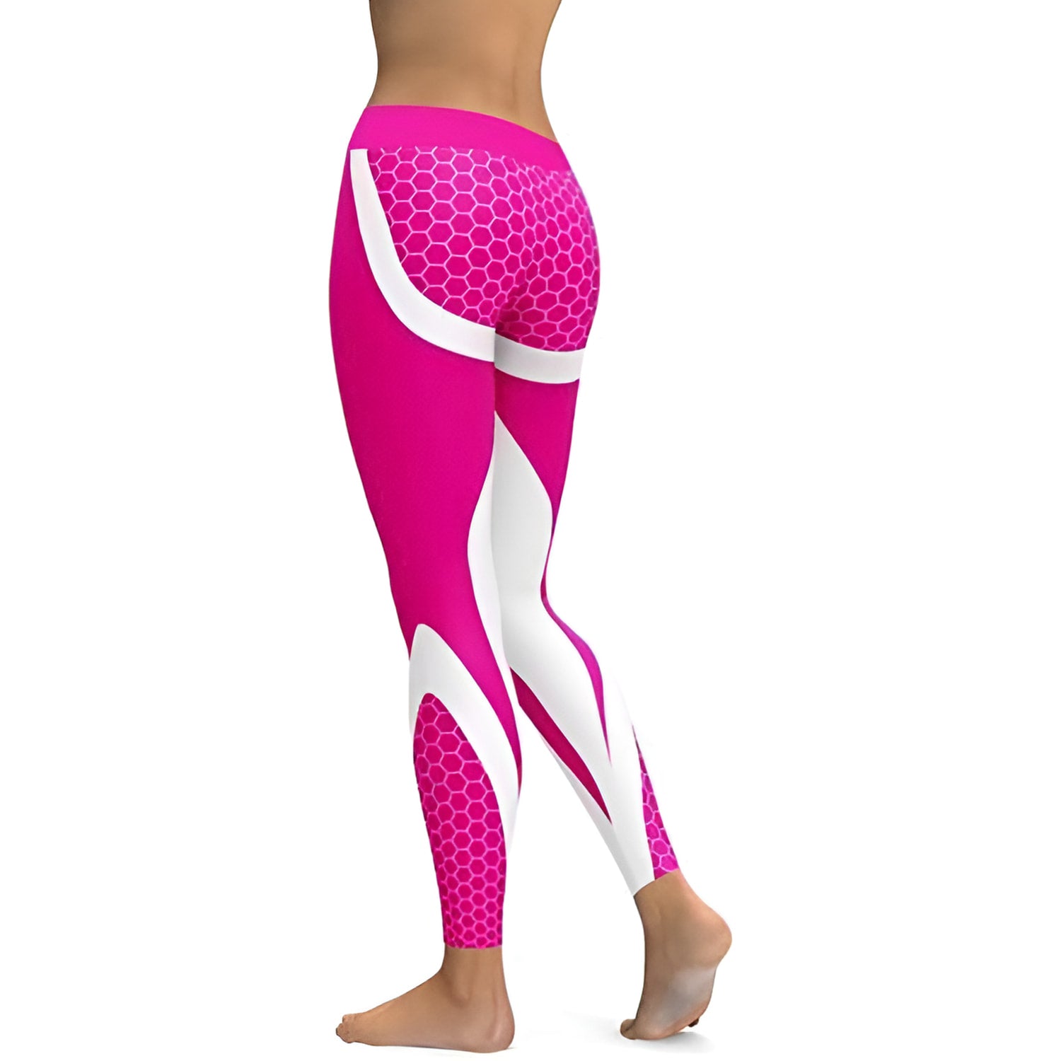 Pink and white honeycomb pattern athletic leggings from PNG Product