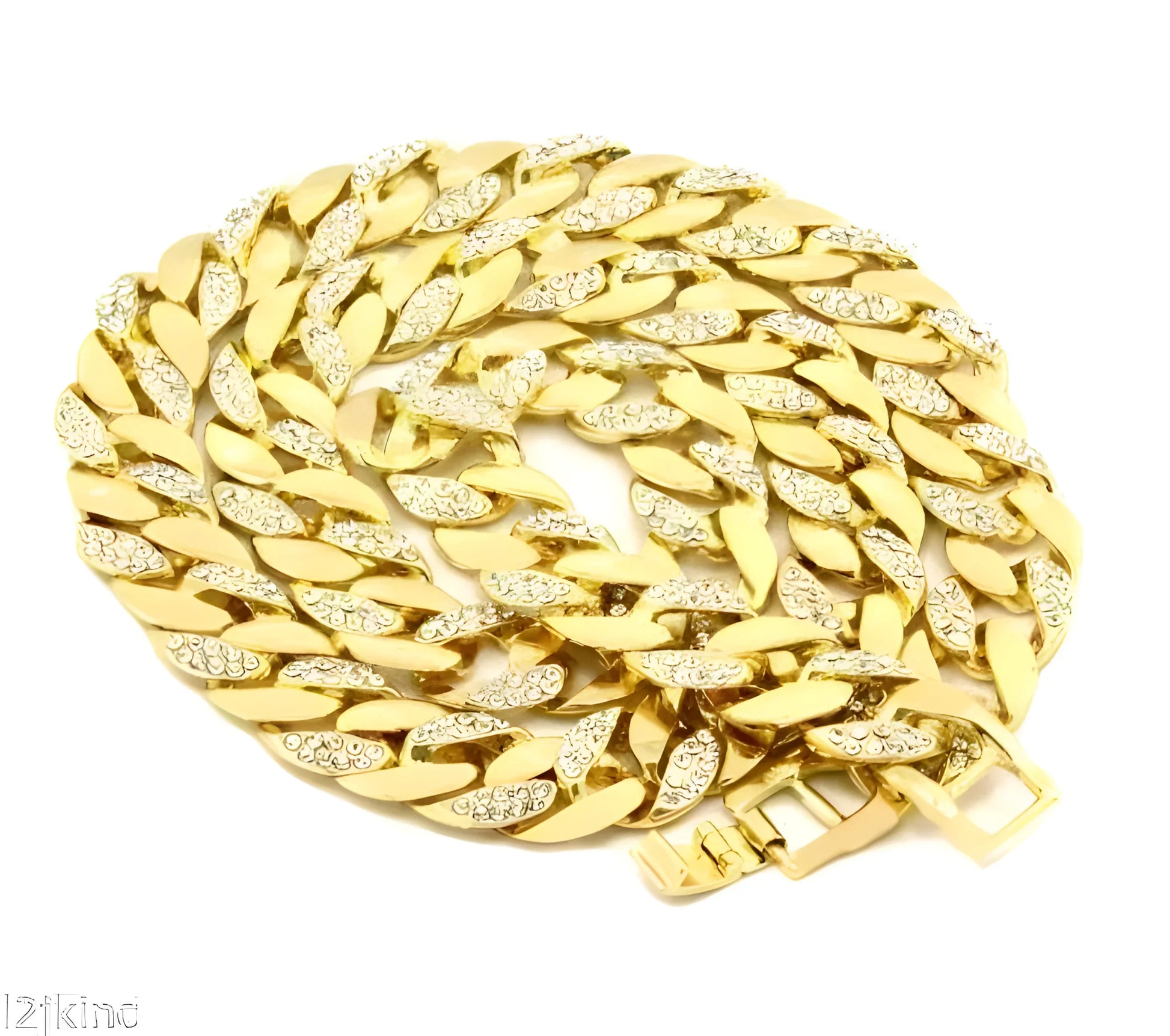 Zip Product 21k Gold Cuban Link Chain with Diamond Accents for Men