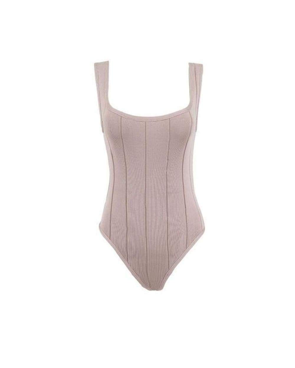 Beige ribbed one-piece swimsuit with square neckline and thin straps for Remove Watermarks