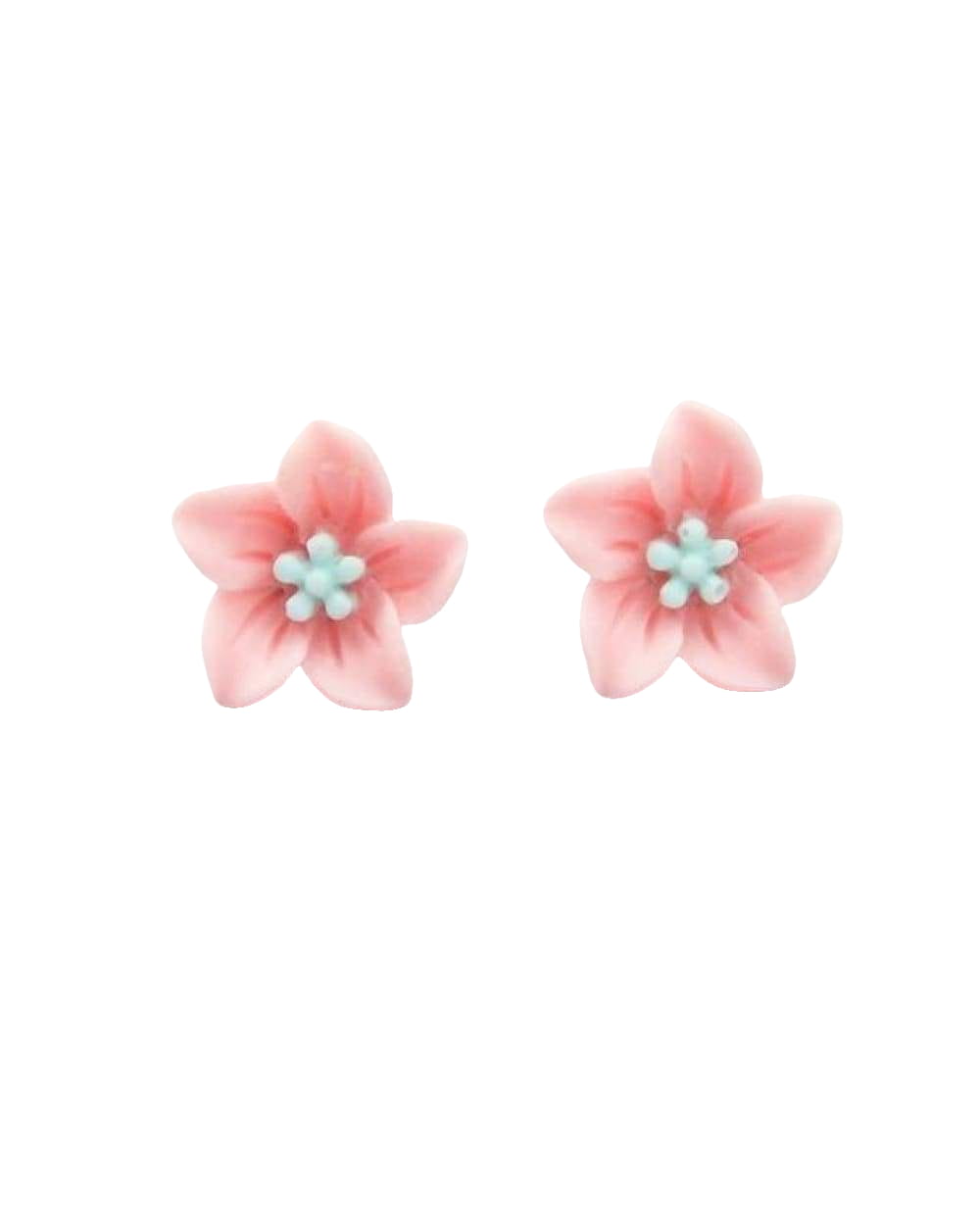 Pink floral stud earrings with light blue centers displayed on Swap Images Product