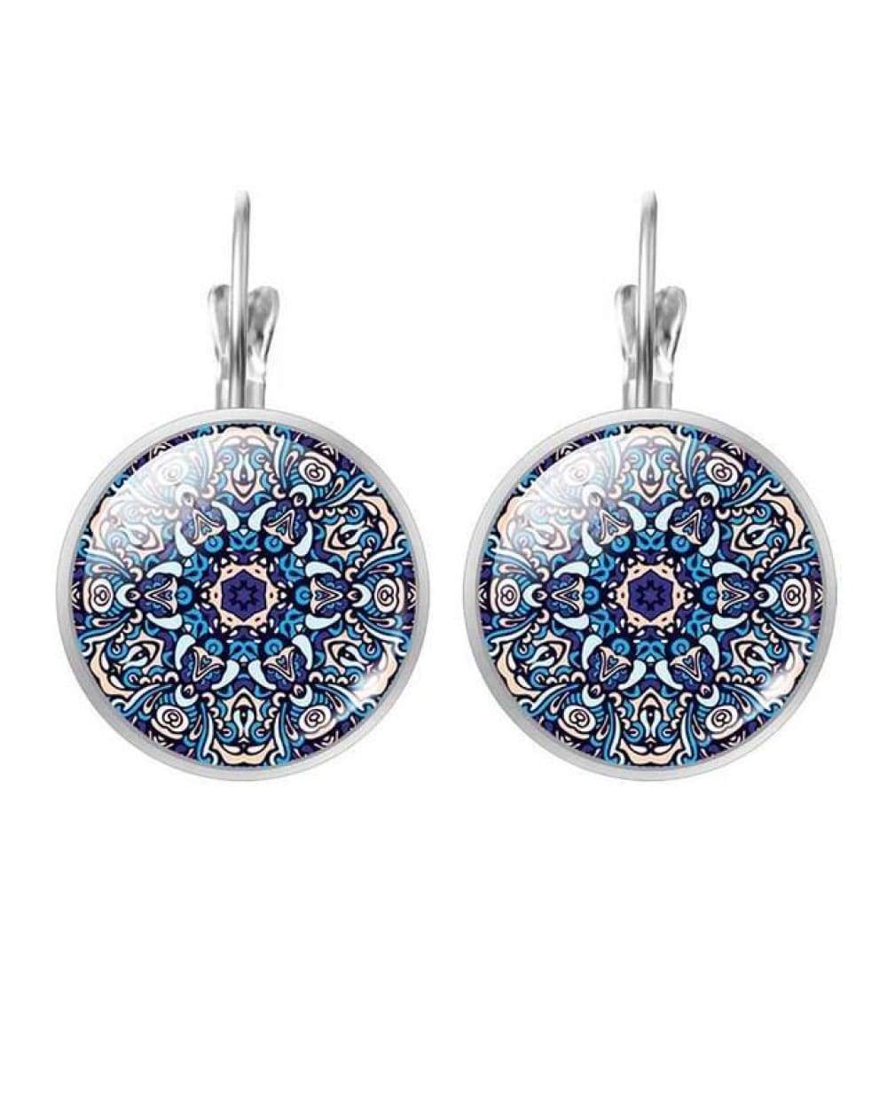 Silver Mandala Earrings with Blue and White Patterns from Swap Photos 2