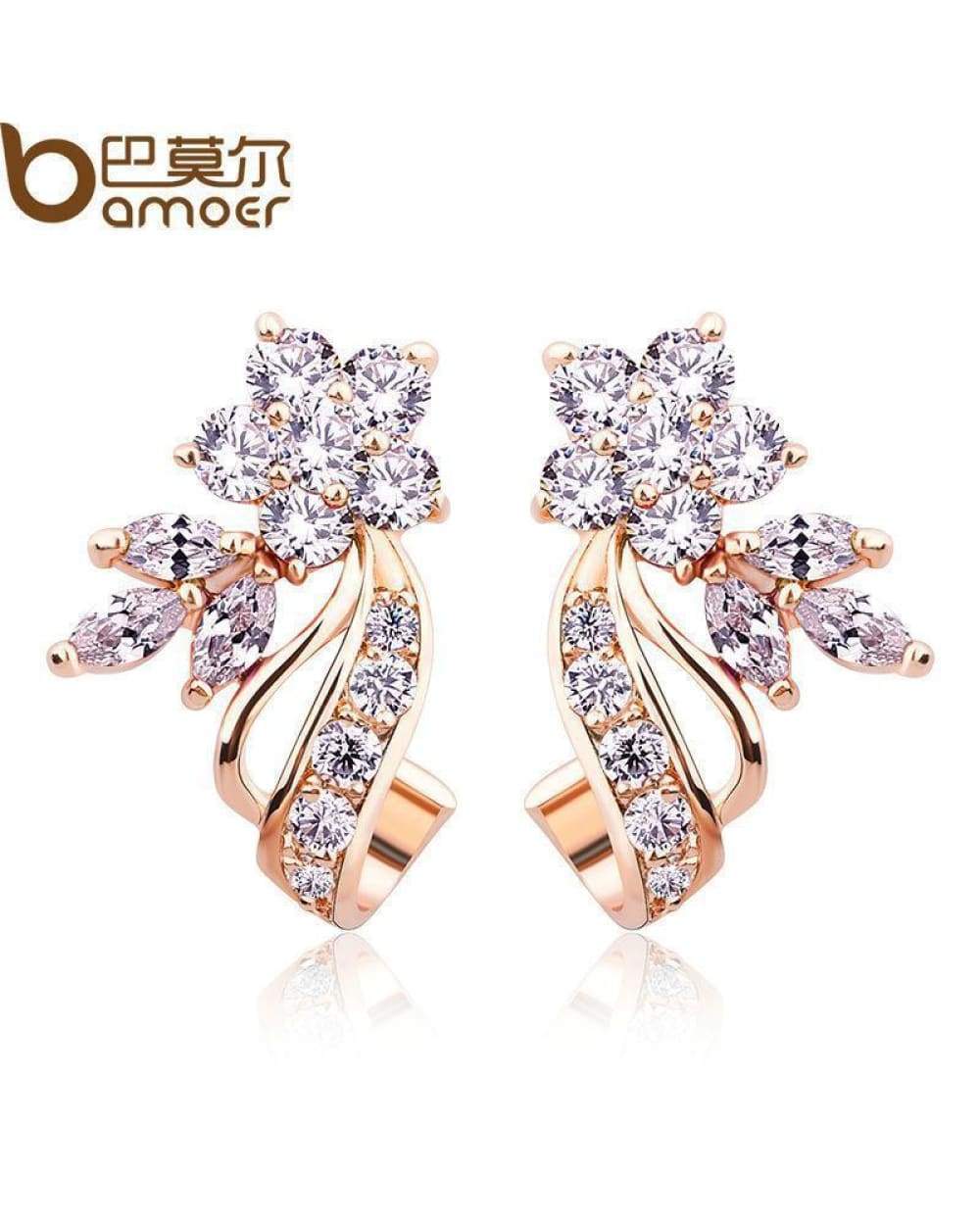 Rose gold floral stud earrings with clear cubic zirconia stones from Swap Photos 3