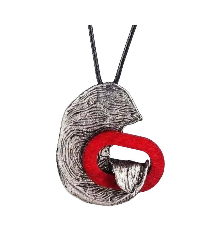 Silver and red textured pendant necklace with a unique design in Swap Photos 3