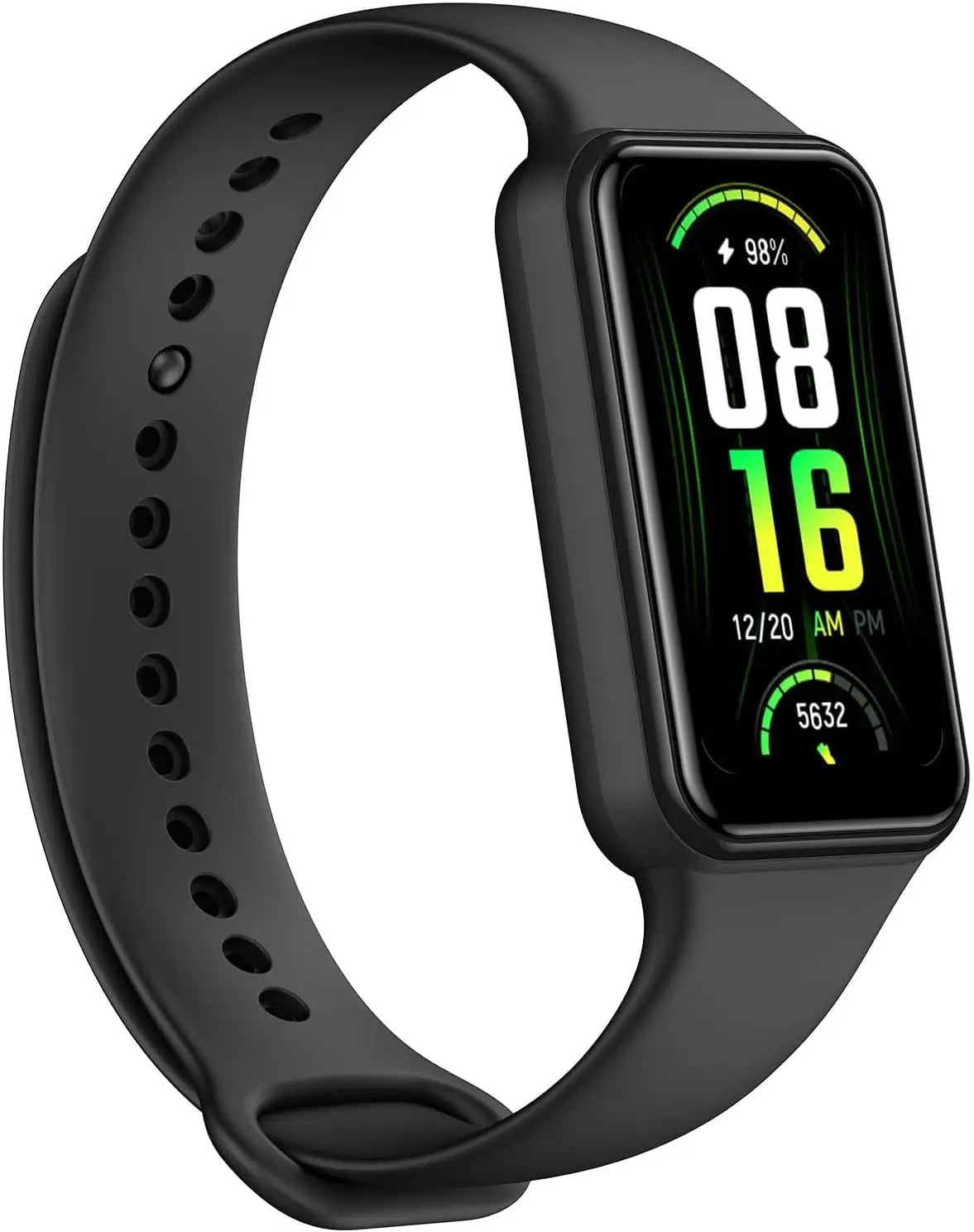 Black Fitbit smartwatch with colorful display and perforated band in Fitness Wrist Watches collection
