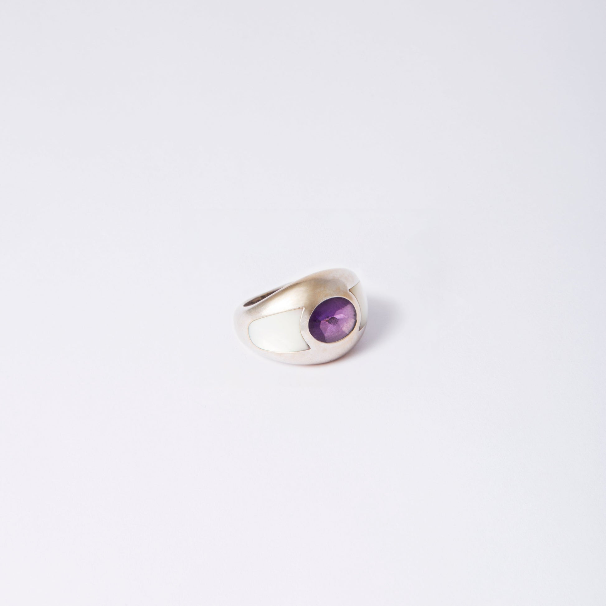 Silver Amethyst Gemstone Ring with Smooth Polished Finish NP1
