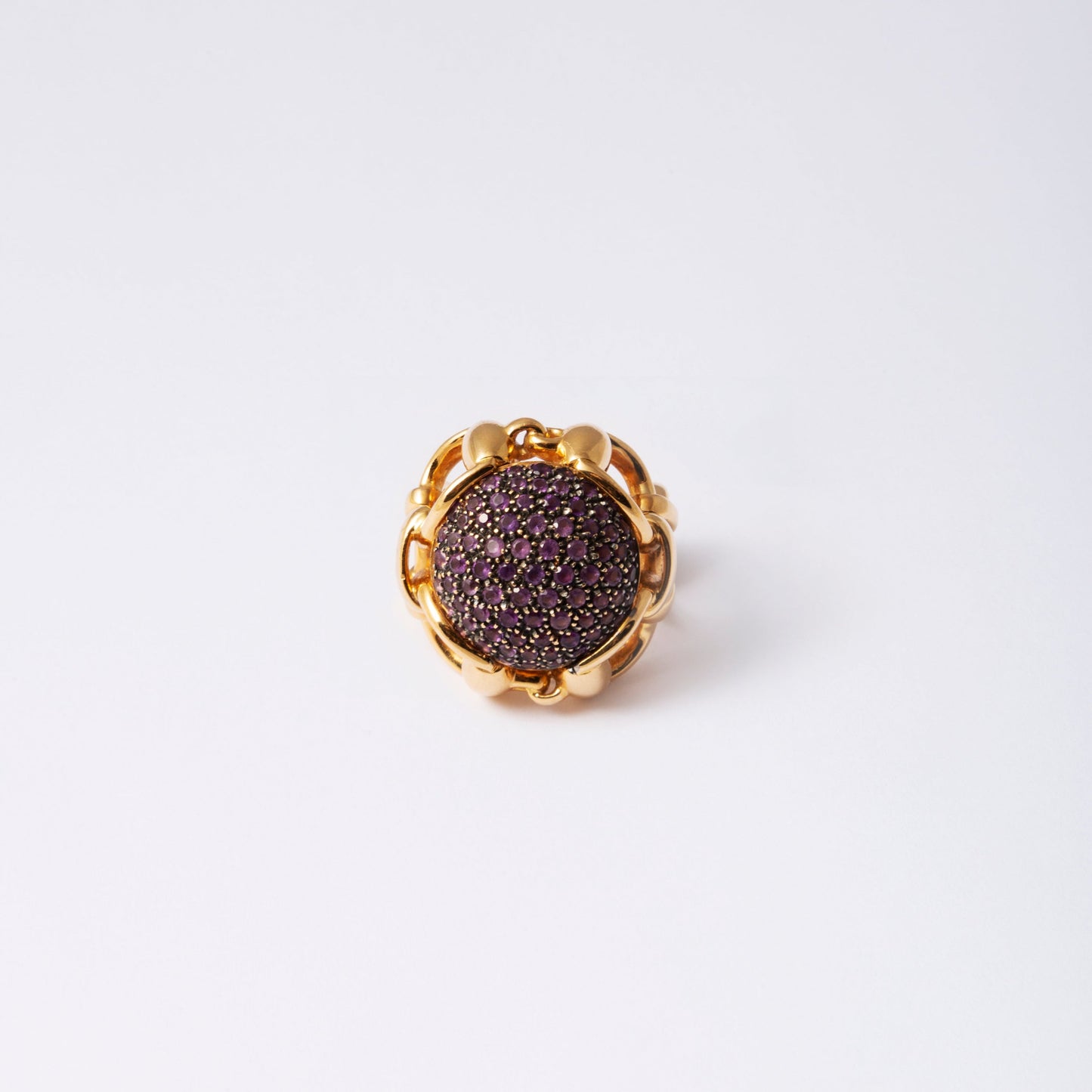 Gold and purple Druzy ring with intricate floral band design in NP3 product image