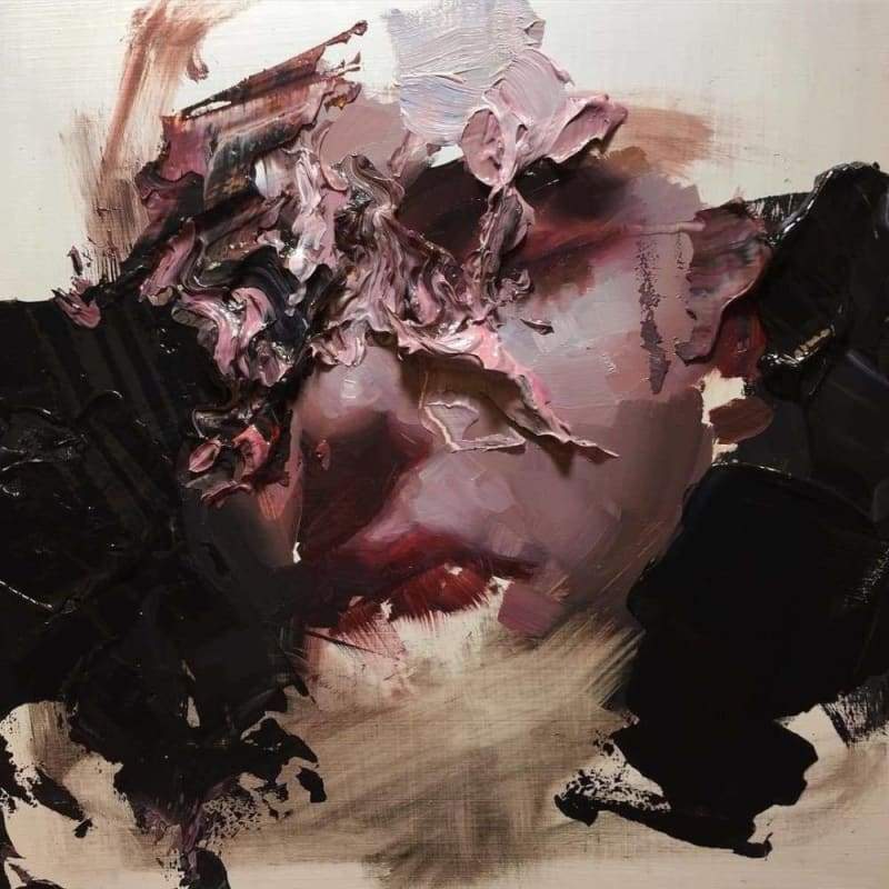 Expressive impasto oil painting of a woman’s face from Thailand Art Project Röcke