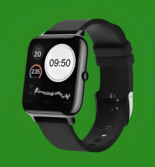 Black rectangular Smartwatch with black silicone band from Best Sportswatch A+++