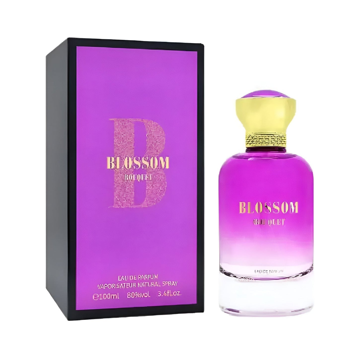 Purple Blossom perfume bottle and box displayed in Upscale Test product image