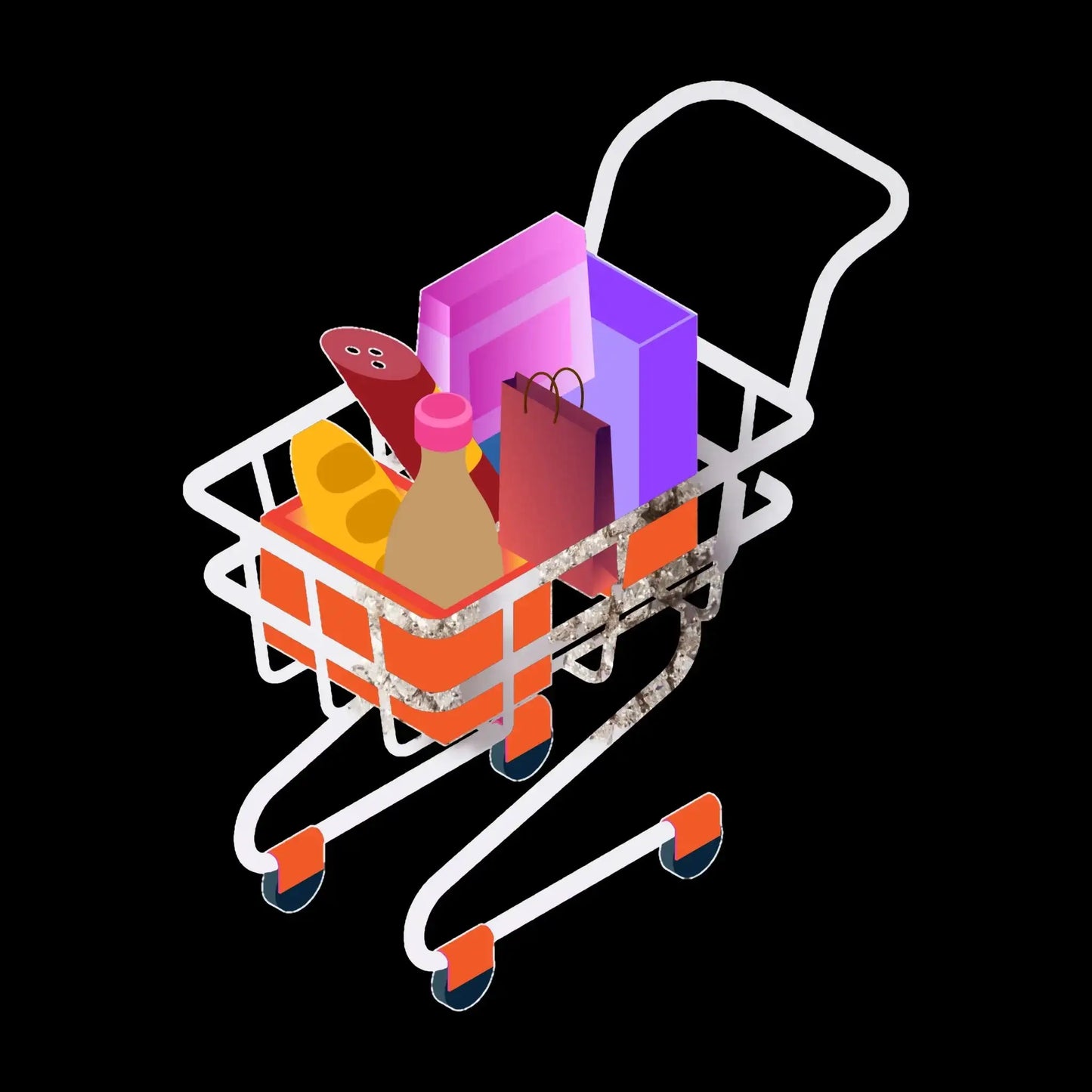 High resolution shopping cart filled with colorful geometric shapes for 3 SPE Product QA 5