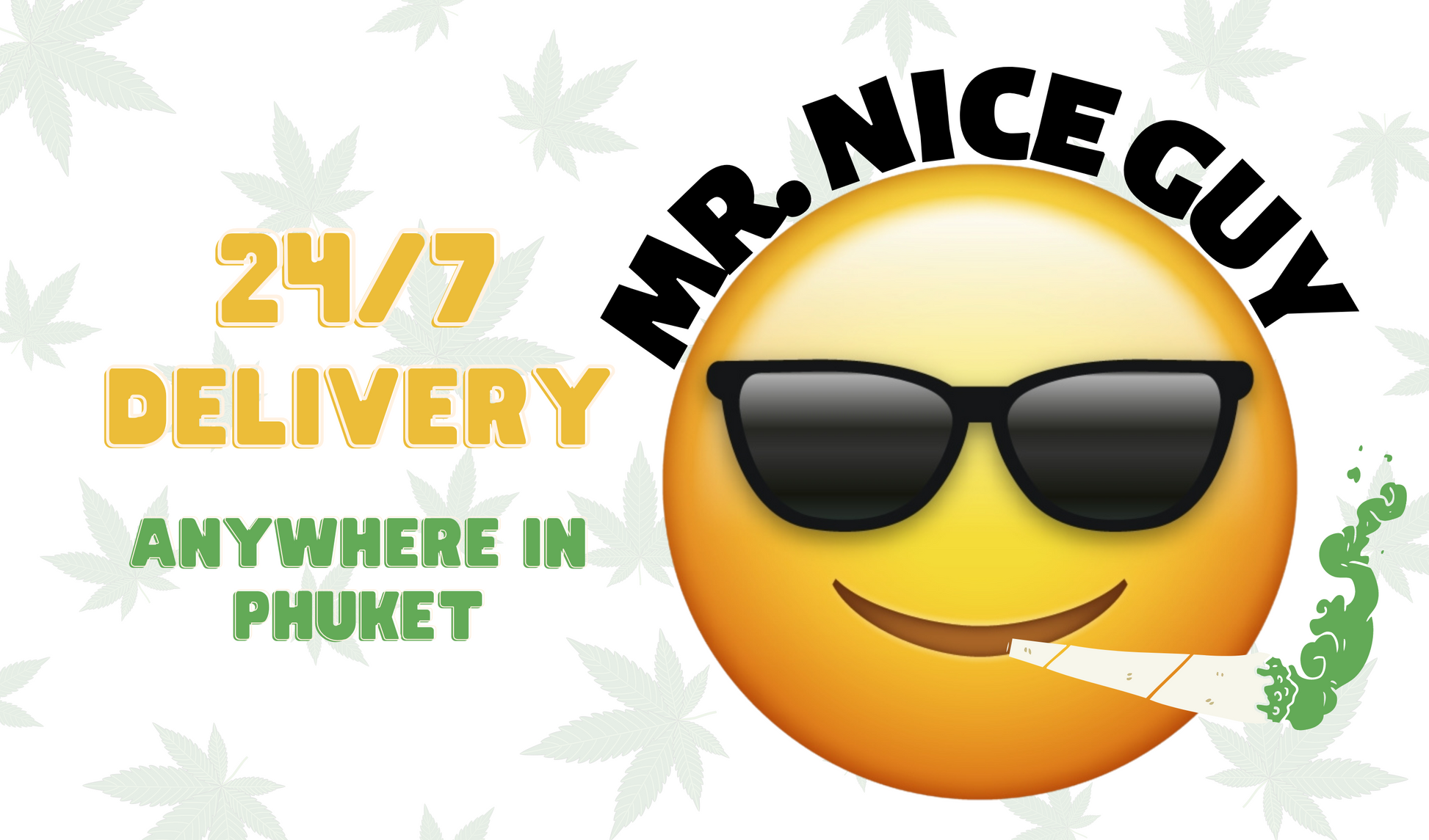 Smiley with sunglasses and cigarette in front of a marijuana leaf for Men’s Neeeeew Product