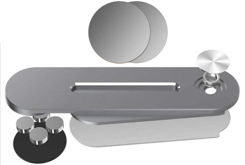 Silver and black modernist desk organizer with circular accents displayed in Test BG Photos