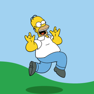 Homer Simpson mid-jump in white shirt blue pants watermark gif test