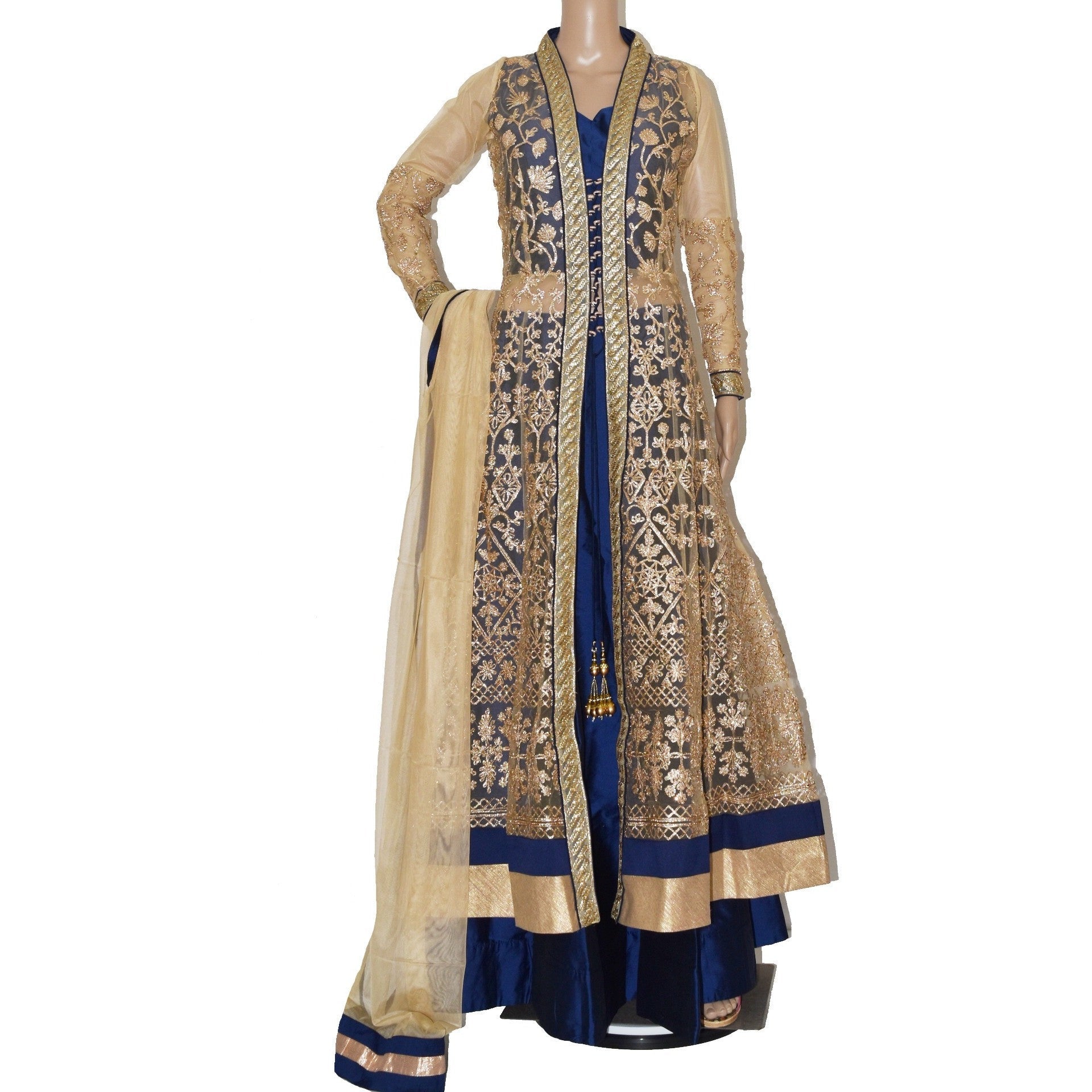 Beige and blue embroidered Anarkali suit with intricate detailing from Nice Guy 2