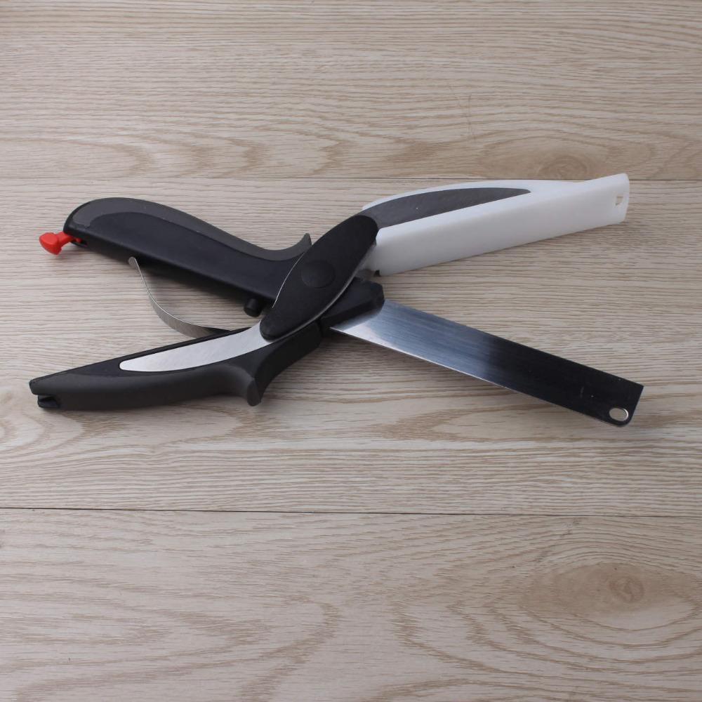 Black and silver kitchen shears with red accents and stainless steel blades