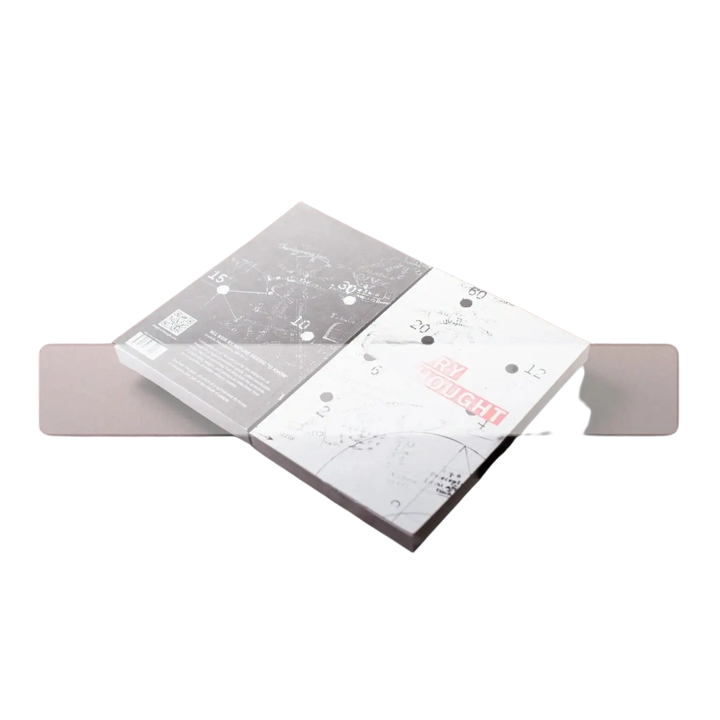 A sleek white and gray notebook with a minimalist design featuring celestial constellations, numbers, and the ’touch ii’ logo in red