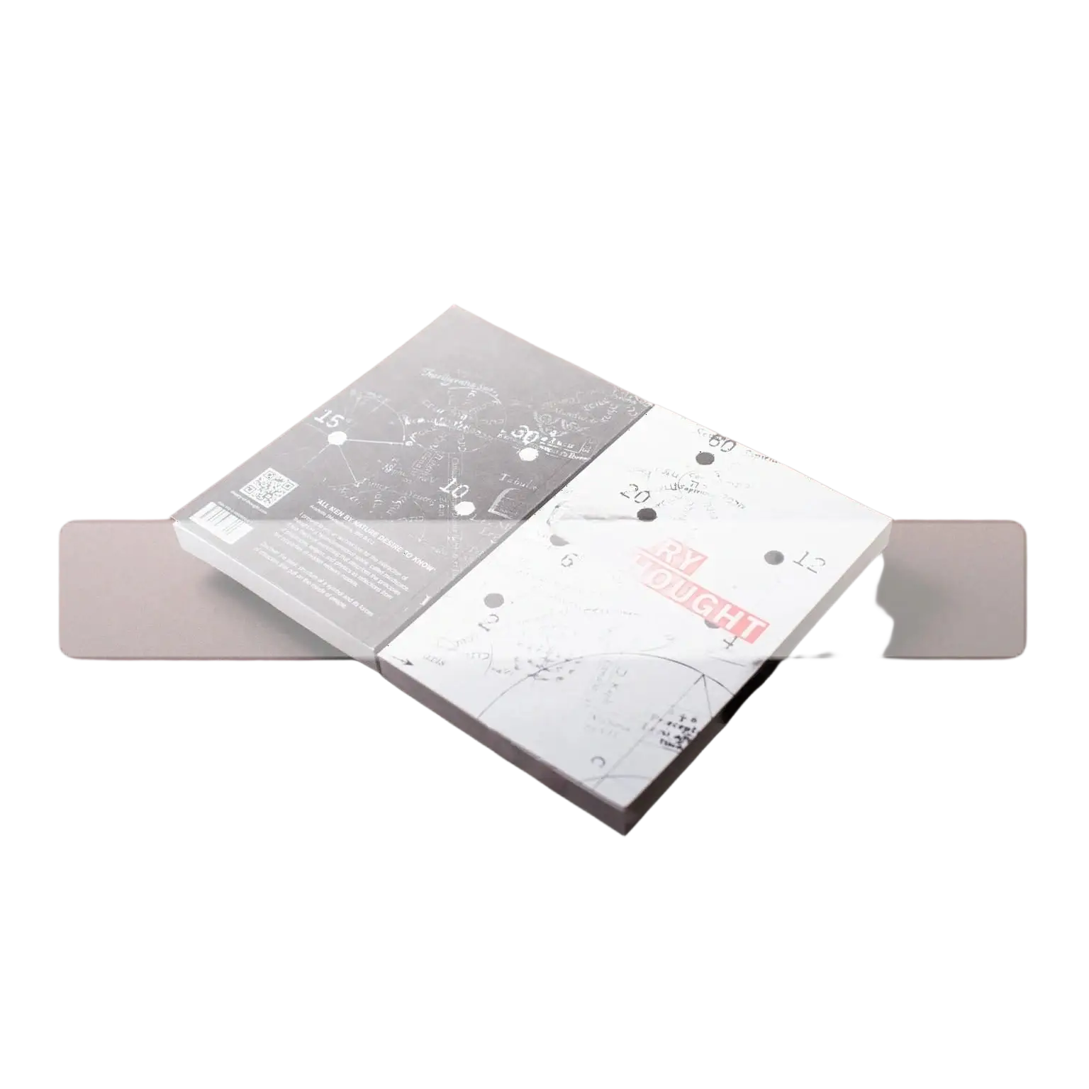 A sleek white and gray notebook with a minimalist design featuring celestial constellations, numbers, and the ’touch ii’ logo in red