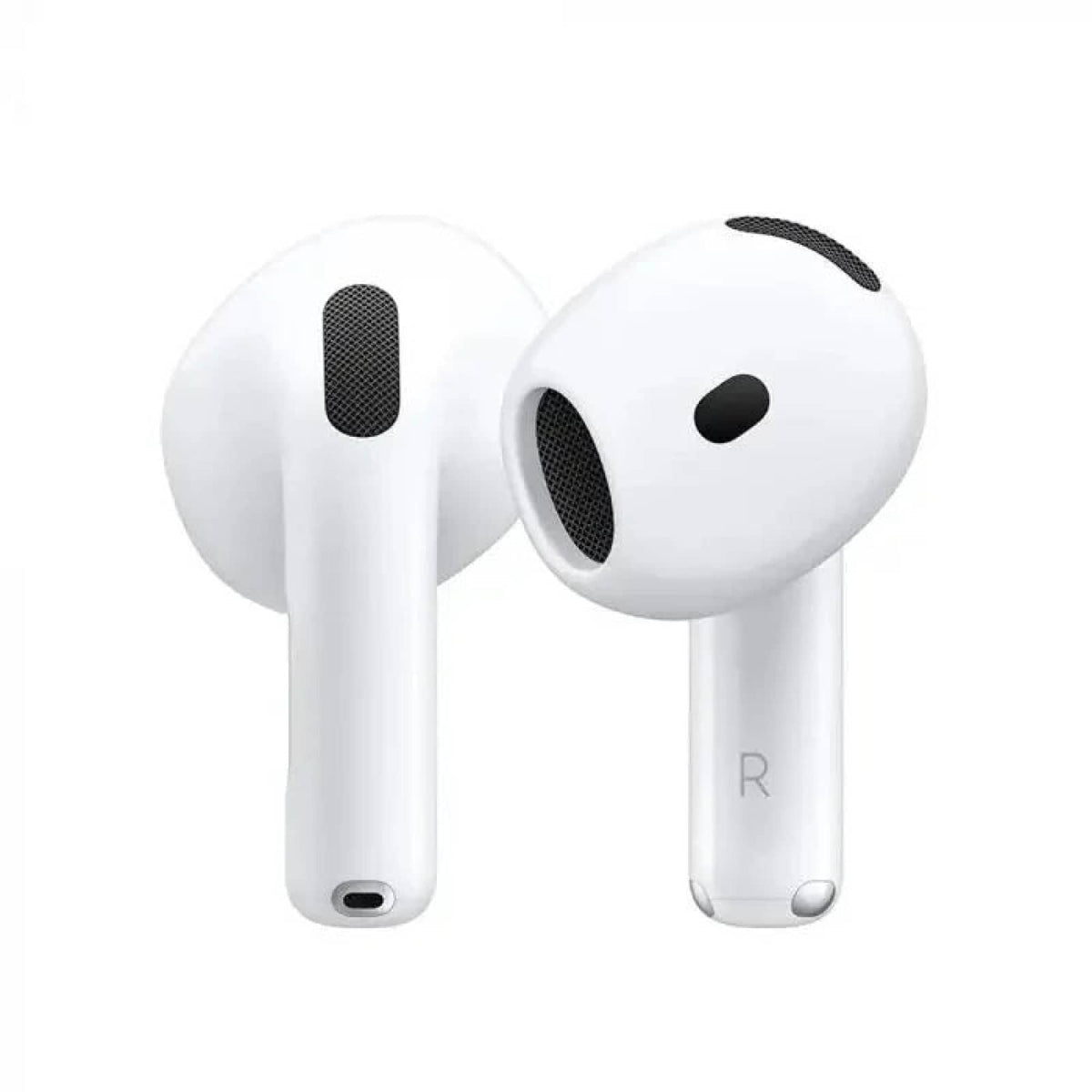 White apple airpods (3rd generation) with black mesh speaker grilles and a sleek, minimalist design