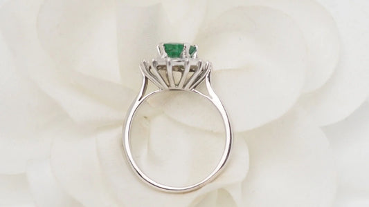 18k white gold emerald engagement ring with floral design from a a a a Tes