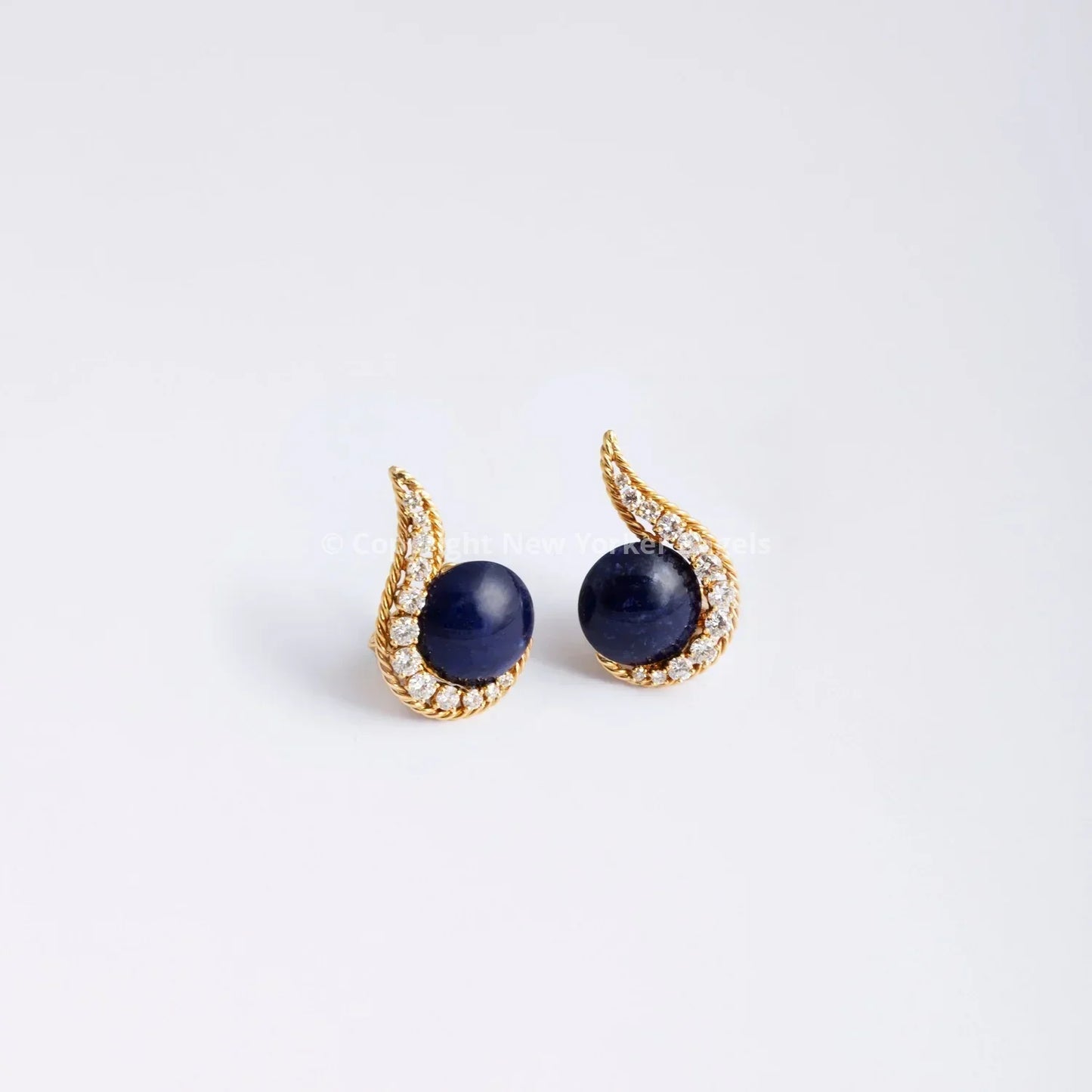 Gold and blue Lapis Lazuli stud earrings with diamond accents from Filename Test Sweet